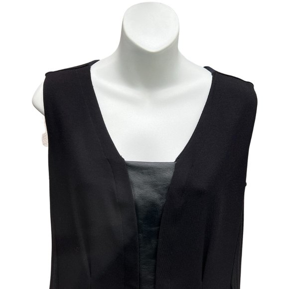 Lysse Sleeveless V-Neck Faux Leather Insert Pullover Tunic Top0 Black Size Small - Picture 2 of 11